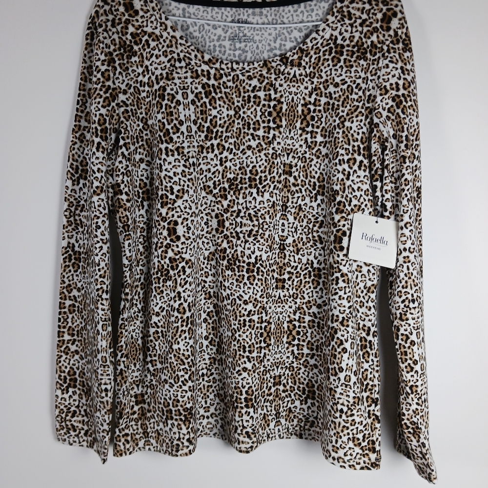 Rafaella Long Sleeve Leopard Print Tee Size L NWT